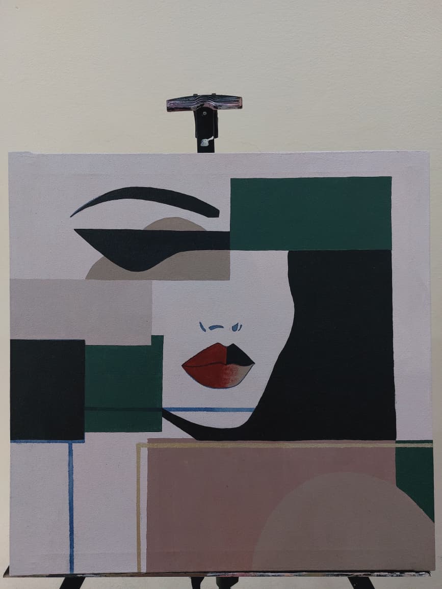 Art é Soul's "Modern Muse" Abstract Woman Face Painting – Original Hand-Painted Geometric Wall Art for Modern Living Room Decor