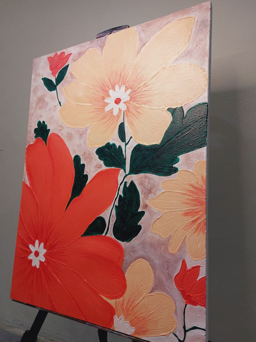 Art é Soul's "Bloom" – Large Hand-Painted Textured Floral Canvas Art, 3D Palette Knife Flower Wall Decor