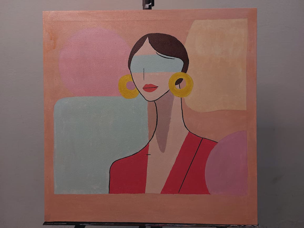 Art é Soul's "Blush & Bold" – Minimalist Abstract Female Portrait Hand-Painted Canvas for Boho-Chic Decor