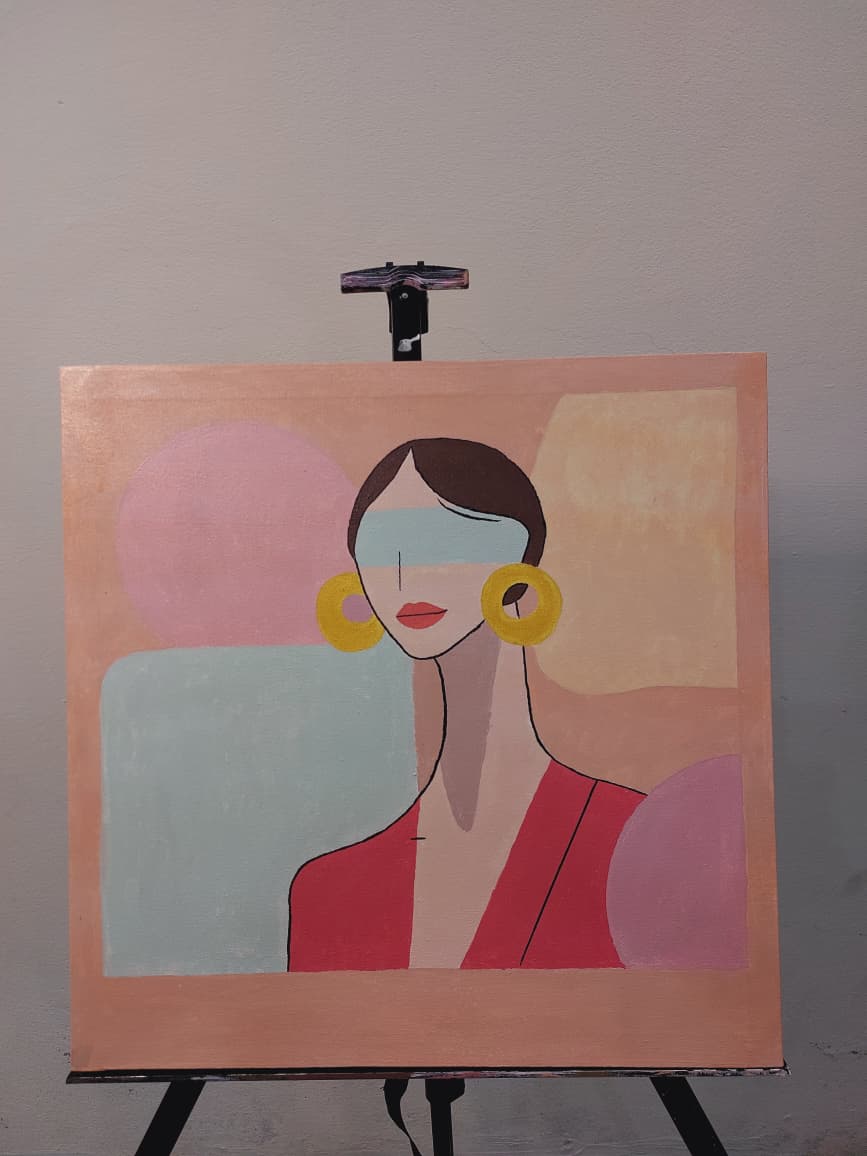 Art é Soul's "Blush & Bold" – Minimalist Abstract Female Portrait Hand-Painted Canvas for Boho-Chic Decor